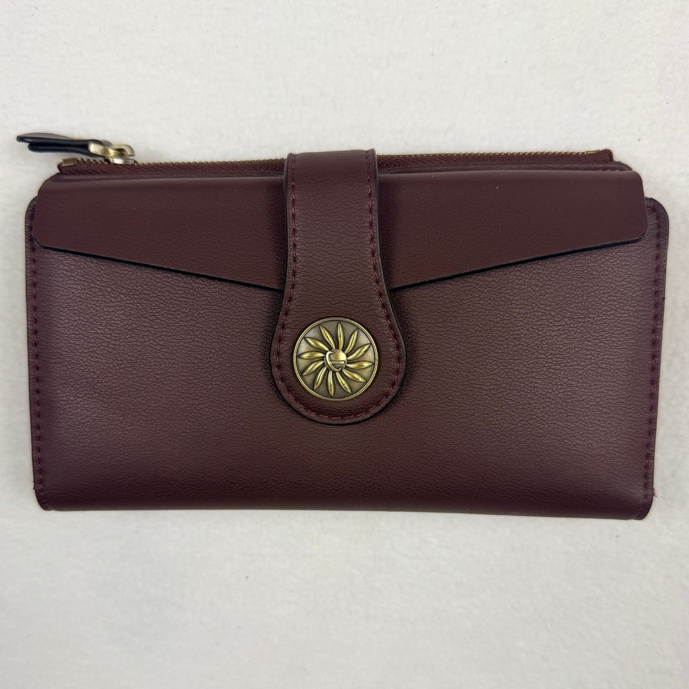 Travelambo Womens Burgundy Bifold Wallet Zip Pocket Faux Leather